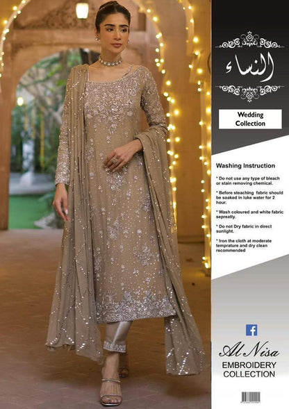Malaikah by Nimra Khokhar | Sequence & Adda Work Chiffon Wedding Wear with Silk Trouser