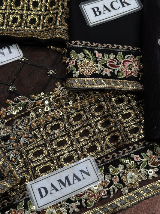 Charizma Festive Collection: Embroidered Chiffon Suit with Premium Raw Silk Trouser