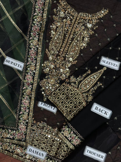 Charizma Festive Collection: Embroidered Chiffon Suit with Premium Raw Silk Trouser