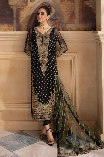 Charizma Festive Collection: Embroidered Chiffon Suit with Premium Raw Silk Trouser