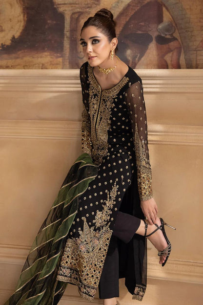 Charizma Festive Collection: Embroidered Chiffon Suit with Premium Raw Silk Trouser