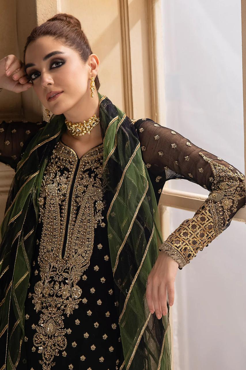 Charizma Festive Collection: Embroidered Chiffon Suit with Premium Raw Silk Trouser
