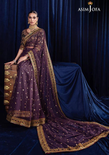 Asim Jofa Bekhudi: Heavy Embroidered Net Saree with Silk Front & Back Blouse + Belt