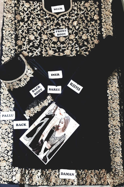 Indian Bridal Chiffon Saree | Heavy Embroidered Blouse & 6.5 Yard Pallu Set