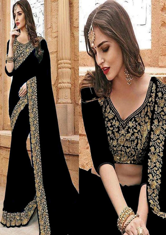 Indian Bridal Chiffon Saree | Heavy Embroidered Blouse & 6.5 Yard Pallu Set