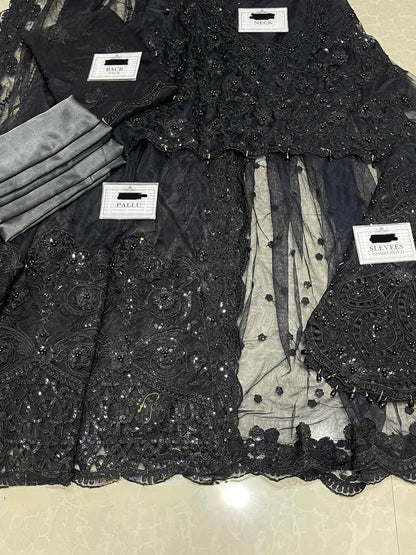 Maria B Exclusive 2024 Net Saree | Heavy Adda Work & Cutwork Border with Hanging Tassels