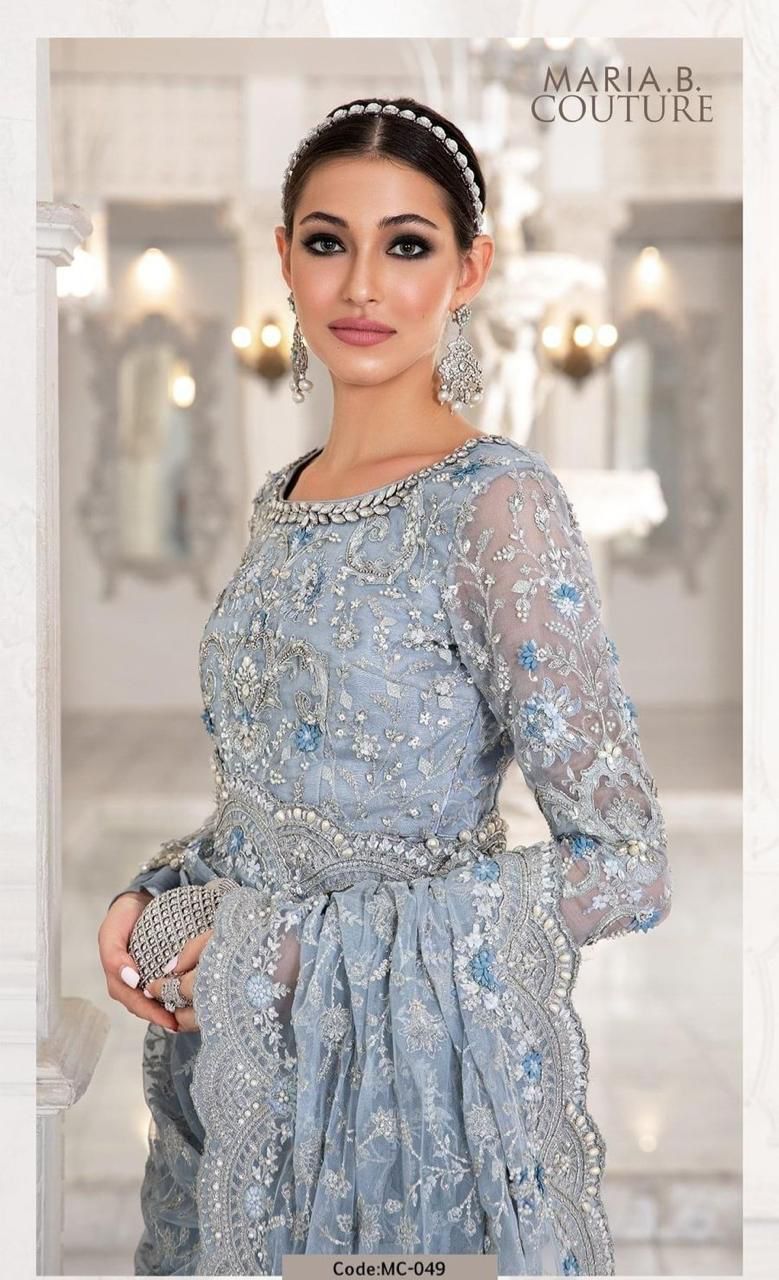 Maria B Exclusive 2024 Net Saree | Heavy Adda Work & Cutwork Border with Hanging Tassels