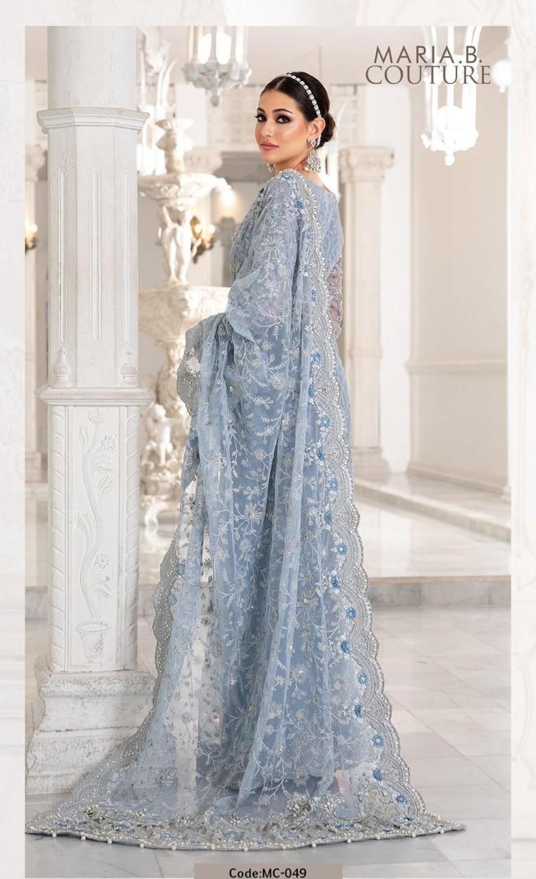 Maria B Exclusive 2024 Net Saree | Heavy Adda Work & Cutwork Border with Hanging Tassels