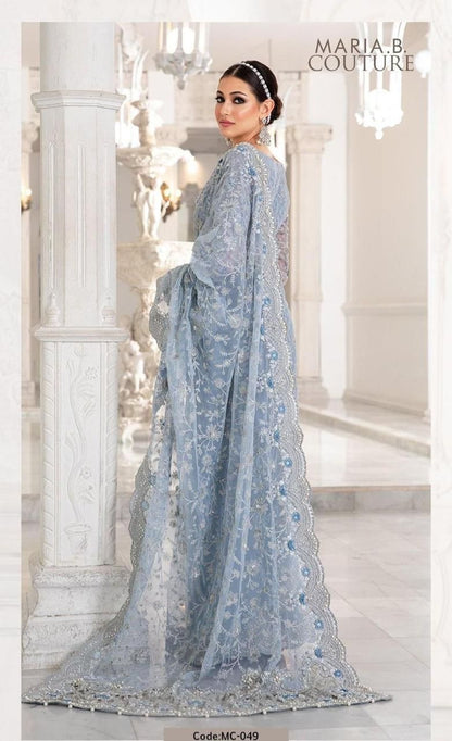 Maria B Exclusive 2024 Net Saree | Heavy Adda Work & Cutwork Border with Hanging Tassels