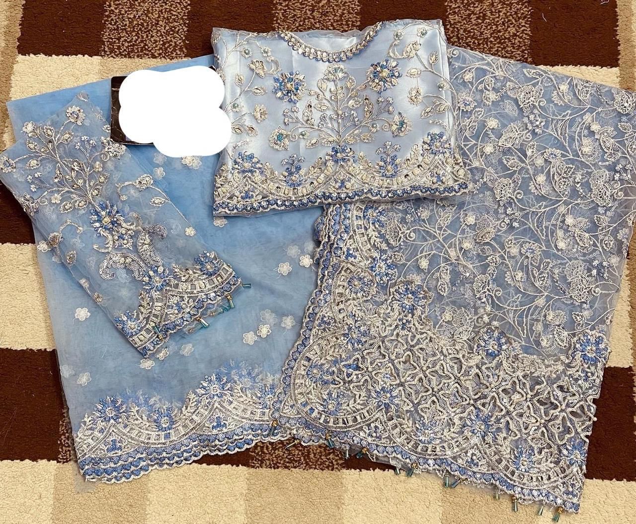 Maria B Exclusive 2024 Net Saree | Heavy Adda Work & Cutwork Border with Hanging Tassels