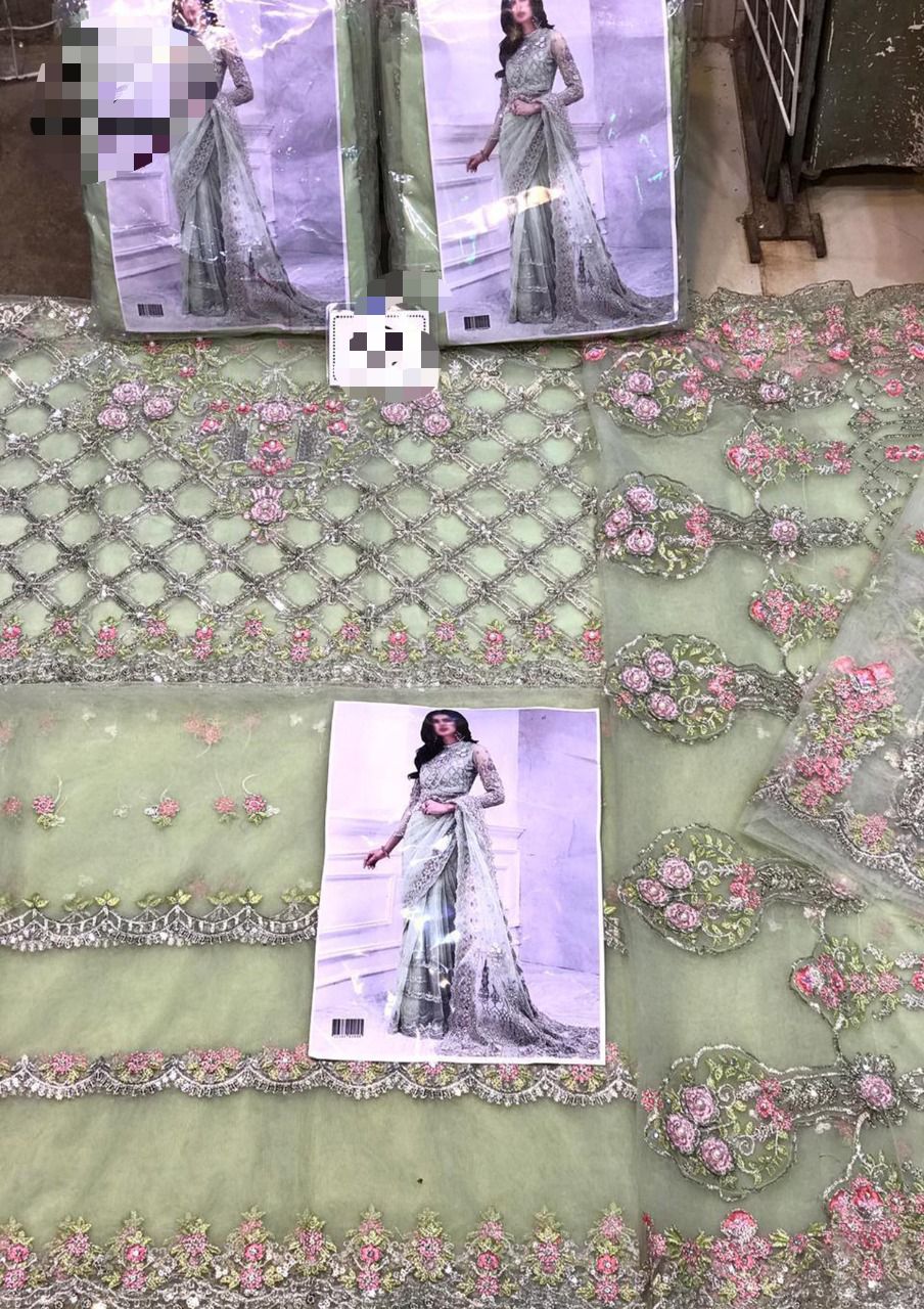 Maria B "MD 682" Luxury Net Saree | Heavy Sequence & Pulse Work with Satin Silk