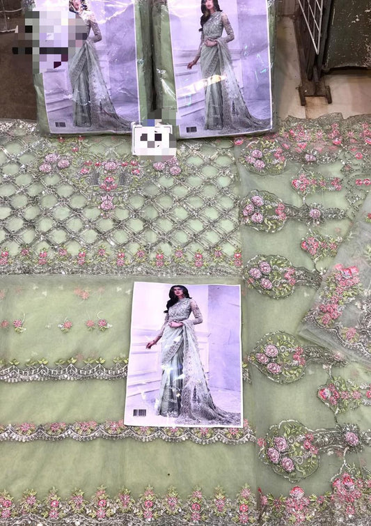 Maria B "MD 682" Luxury Net Saree | Heavy Sequence & Pulse Work with Satin Silk