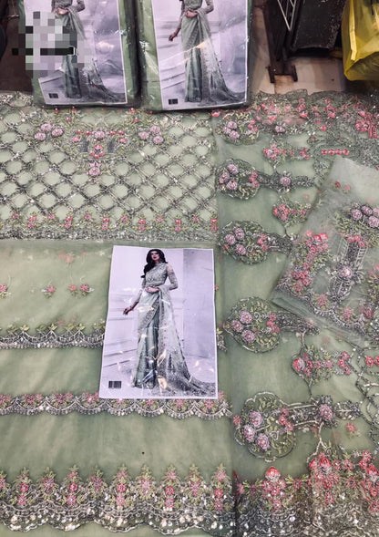 Maria B "MD 682" Luxury Net Saree | Heavy Sequence & Pulse Work with Satin Silk