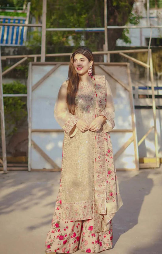 Aneela Embroidered Organza Collection | 4-Side Cutwork Silk Dupatta & Shamoz Silk 3pc