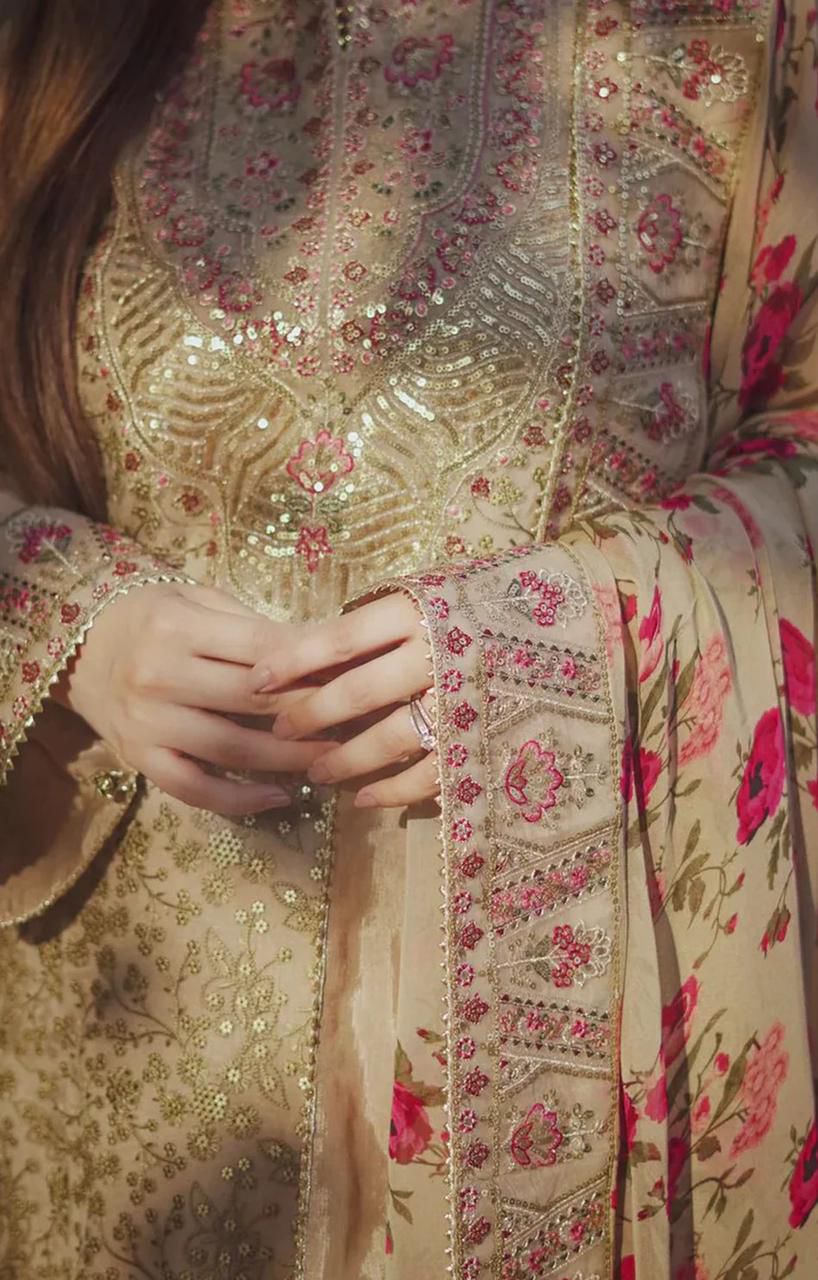 Aneela Embroidered Organza Collection | 4-Side Cutwork Silk Dupatta & Shamoz Silk 3pc