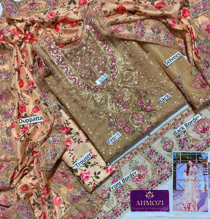 Aneela Embroidered Organza Collection | 4-Side Cutwork Silk Dupatta & Shamoz Silk 3pc
