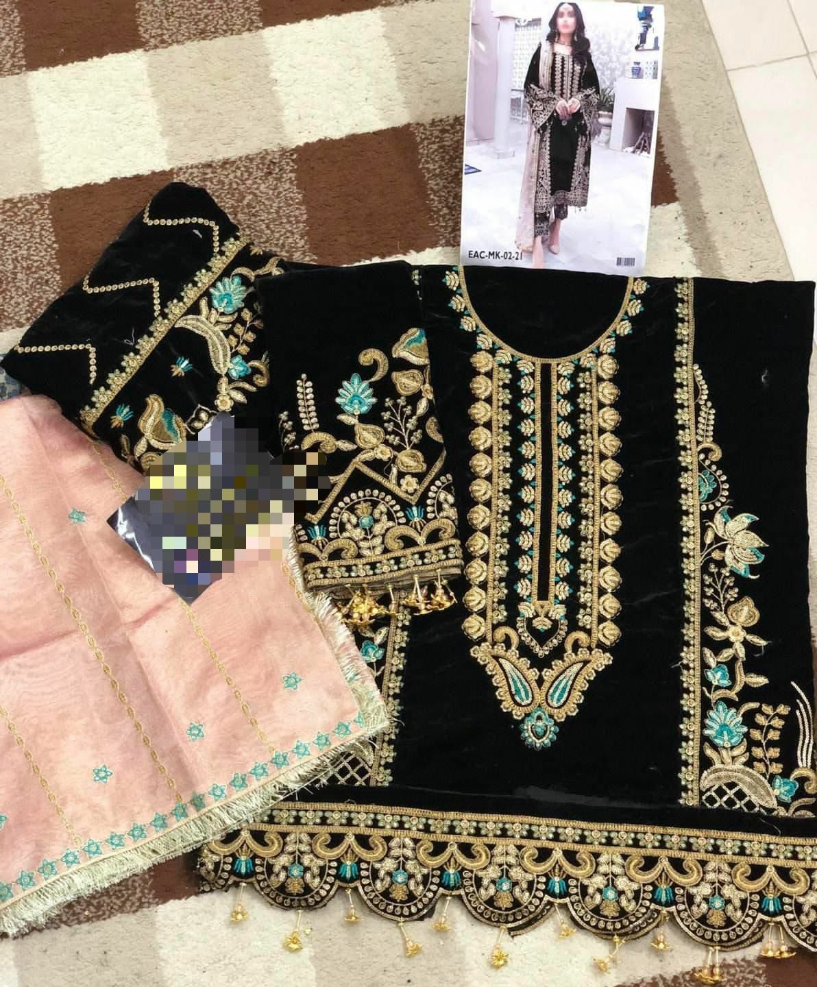 Emaan Adeel Luxury Velvet 3pc | Heavy Mysori Dupatta & Jamawar Trouser with Pulls