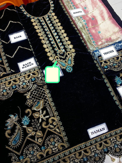 Emaan Adeel Luxury Velvet 3pc | Heavy Mysori Dupatta & Jamawar Trouser with Pulls