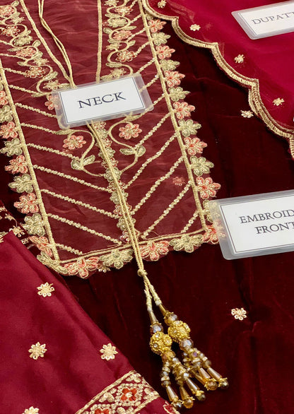 Emaan Adeel Kanwal 2025 | Heavy Spangle Work Velvet Suit with Cutwork & Fancy Tassels