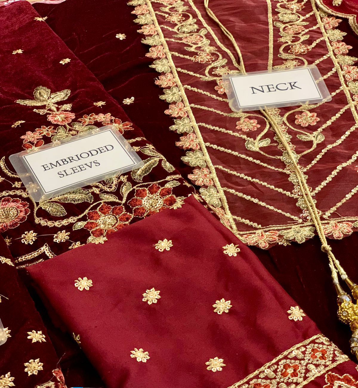 Emaan Adeel Kanwal 2025 | Heavy Spangle Work Velvet Suit with Cutwork & Fancy Tassels