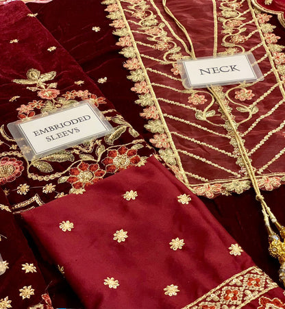 Emaan Adeel Kanwal 2025 | Heavy Spangle Work Velvet Suit with Cutwork & Fancy Tassels