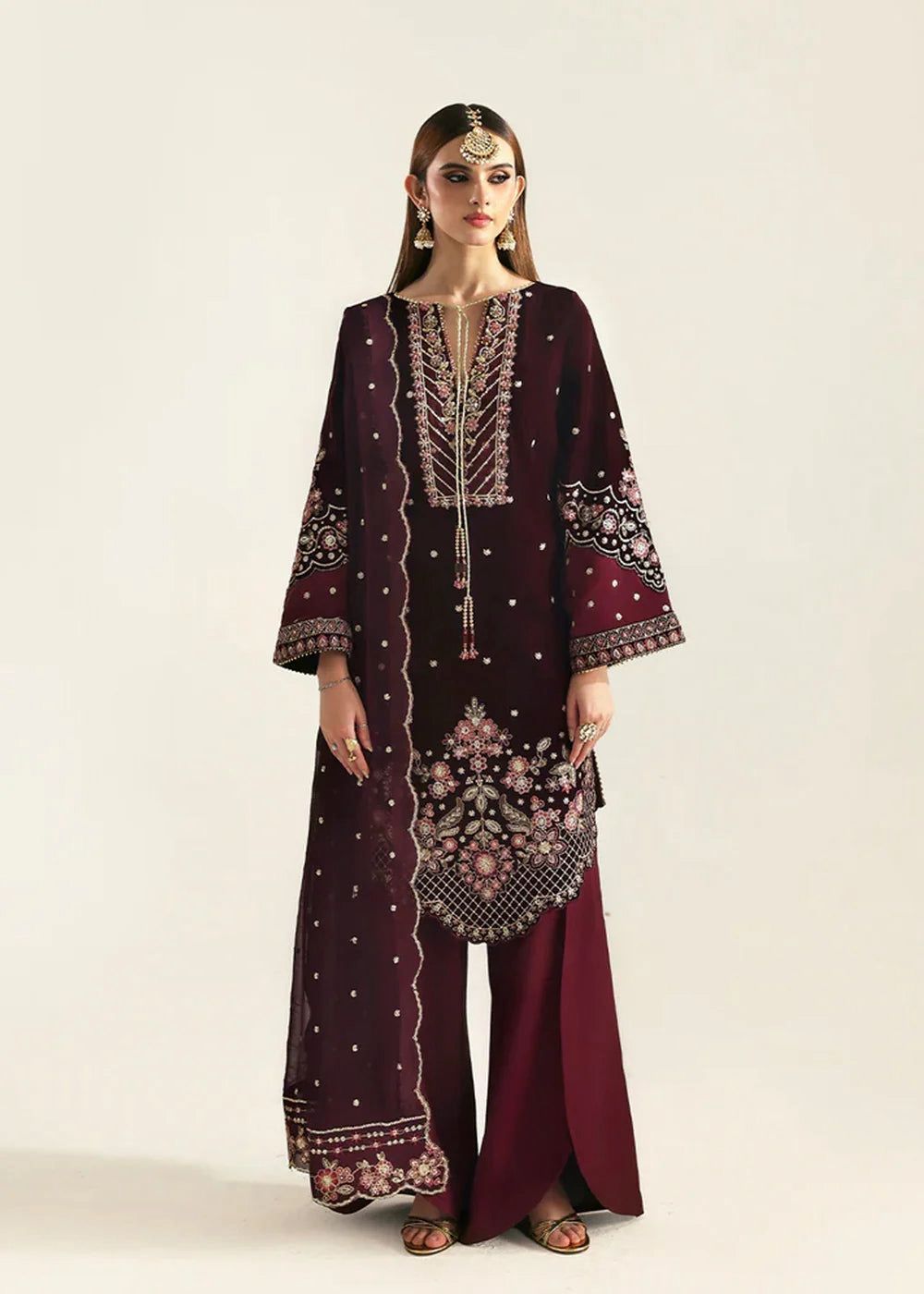 Emaan Adeel Kanwal 2025 | Heavy Spangle Work Velvet Suit with Cutwork & Fancy Tassels