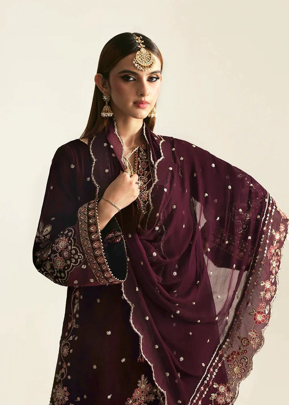 Emaan Adeel Kanwal 2025 | Heavy Spangle Work Velvet Suit with Cutwork & Fancy Tassels