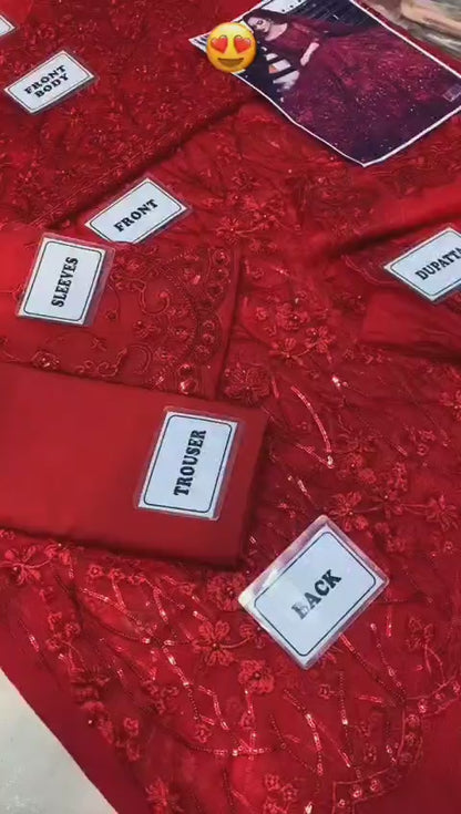 Mariam & Maria Luxury Wedding Edition – MD-340 Heavy Embroidered Net Suit with 3D Florals & Stone Work